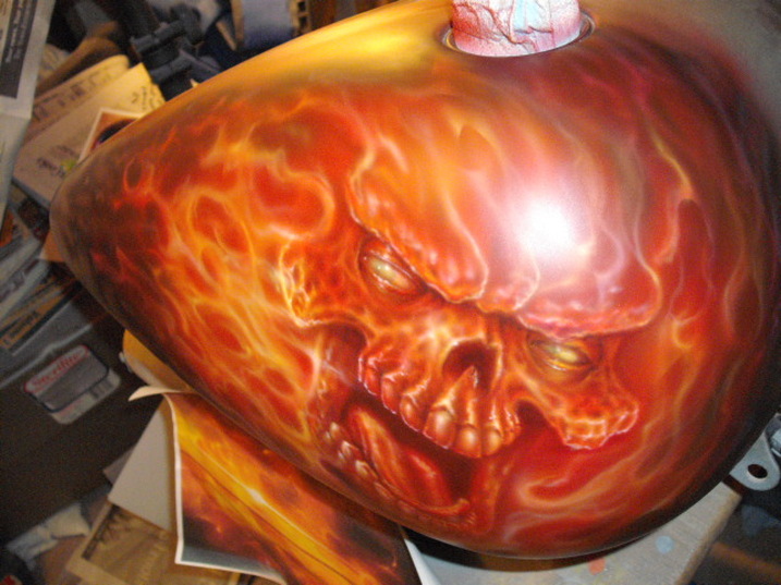 Flaming Skull Harley - Hardin County, ky Airibrush Artist